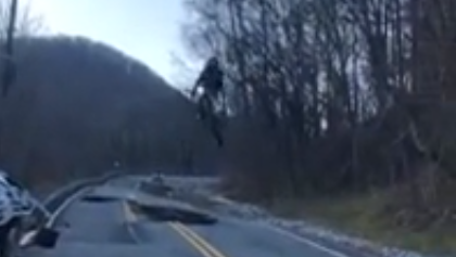 Motocross jump on broken road